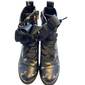 BP LEX-LEA Dark Navy Floral Leather Ankle Boot.